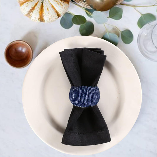 Goroly Home Beaded Napkin Rings Set of 4, Vintage Beads Napkin Holders for Wedding Party Table Decor, Christmas Decorations, Thanksgiving Decorations (Navy)