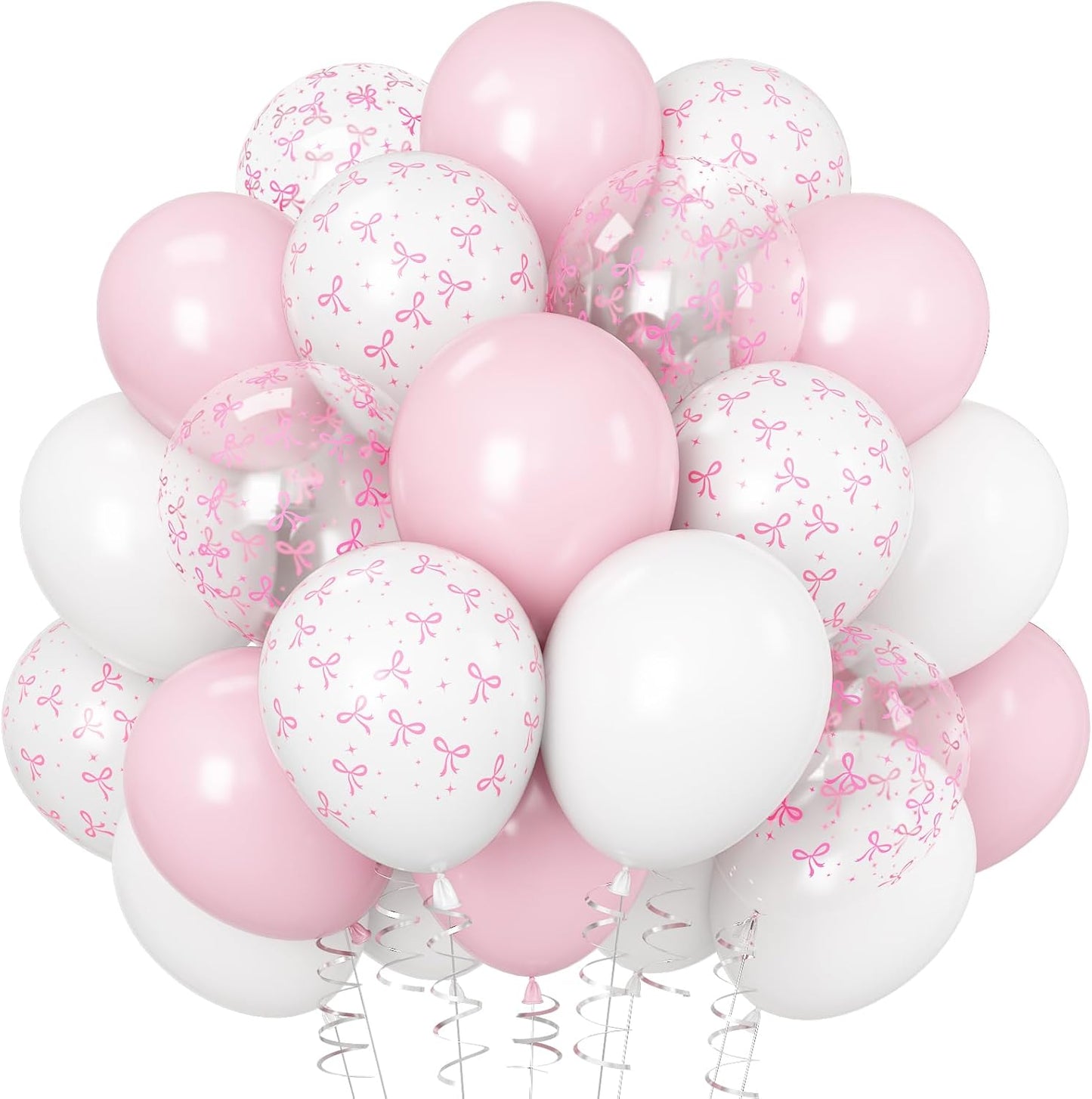 Pink Bow Balloons Light Pink and White Balloon 12inch Clear Bow Balloons Coquette Girls Birthday Party Decorations Latex Helium Balloon for Arch Bridal Shower Bachelorette Weddiing Decor
