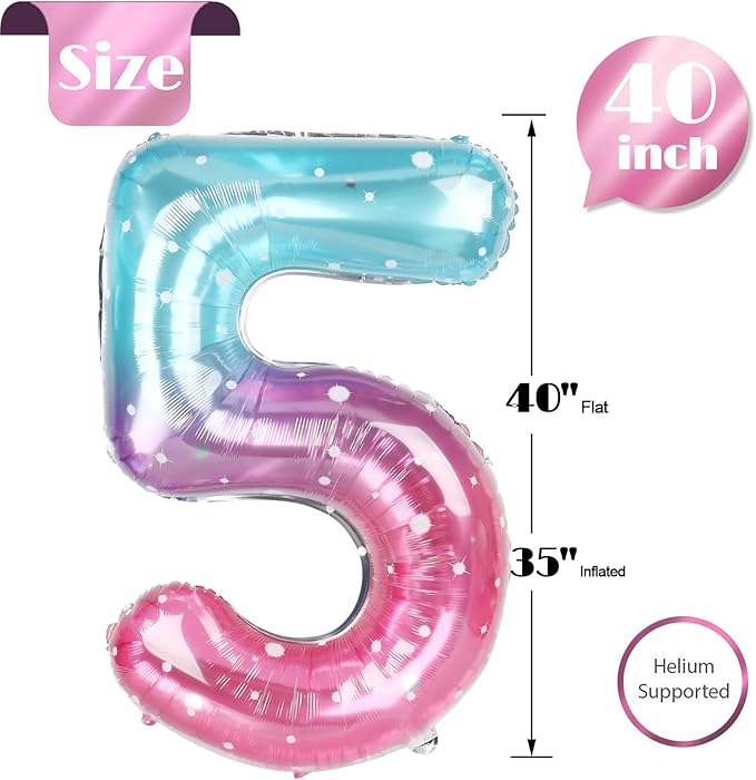Starry Sky Number 5 Balloon 40 Inch, 5th Birthday Party Decorations for Children, Giant 5 Foil Balloon for Party Supplies