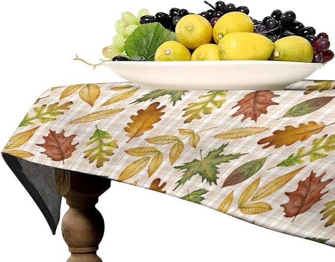 YCness Autumn Maple Leaves Tablecloth, Thanksgiving Autumn Harvest Watercolor Ginkgo Biloba Abstract Geometry Leaves Table Cover for Party Picnic Dinner Decor 60x90 Inch Rectangle