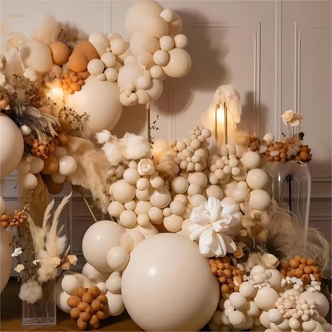 Sand White Balloons, 140pcs 18 12 10 5 Inch Different Sizes Pack Party Latex Balloons for BOHO Birthday Halloween Holiday Balloon Garland as Party Decorations