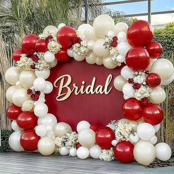 Red White Balloon Garland Double Stuffed Dark Red Pearl White Balloon Arch Kit Burgundy Balloons for Birthday Wedding Bridal Shower Engagement Mother's Day Graduation Party Decor