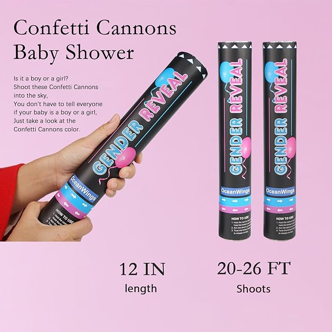 Gender Reveal Pink Confetti Cannon,Biodegradable Party Poppers for Girl, Baby Gender Reveal Decoration Ideas Party Favors 2 Pack