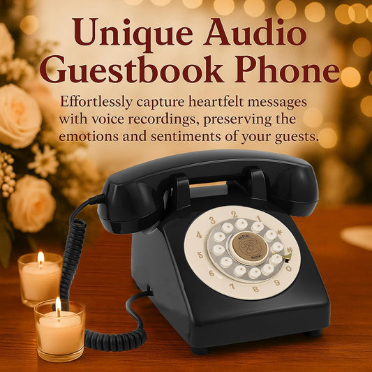 Audio Guest Book Wedding Phone, Retro Audio Phone Guestbook with Clear Voice Recording for Wedding Reception, Bridal Shower, Birthday, Baby Shower, Anniversary, Engagement (Retro Black)