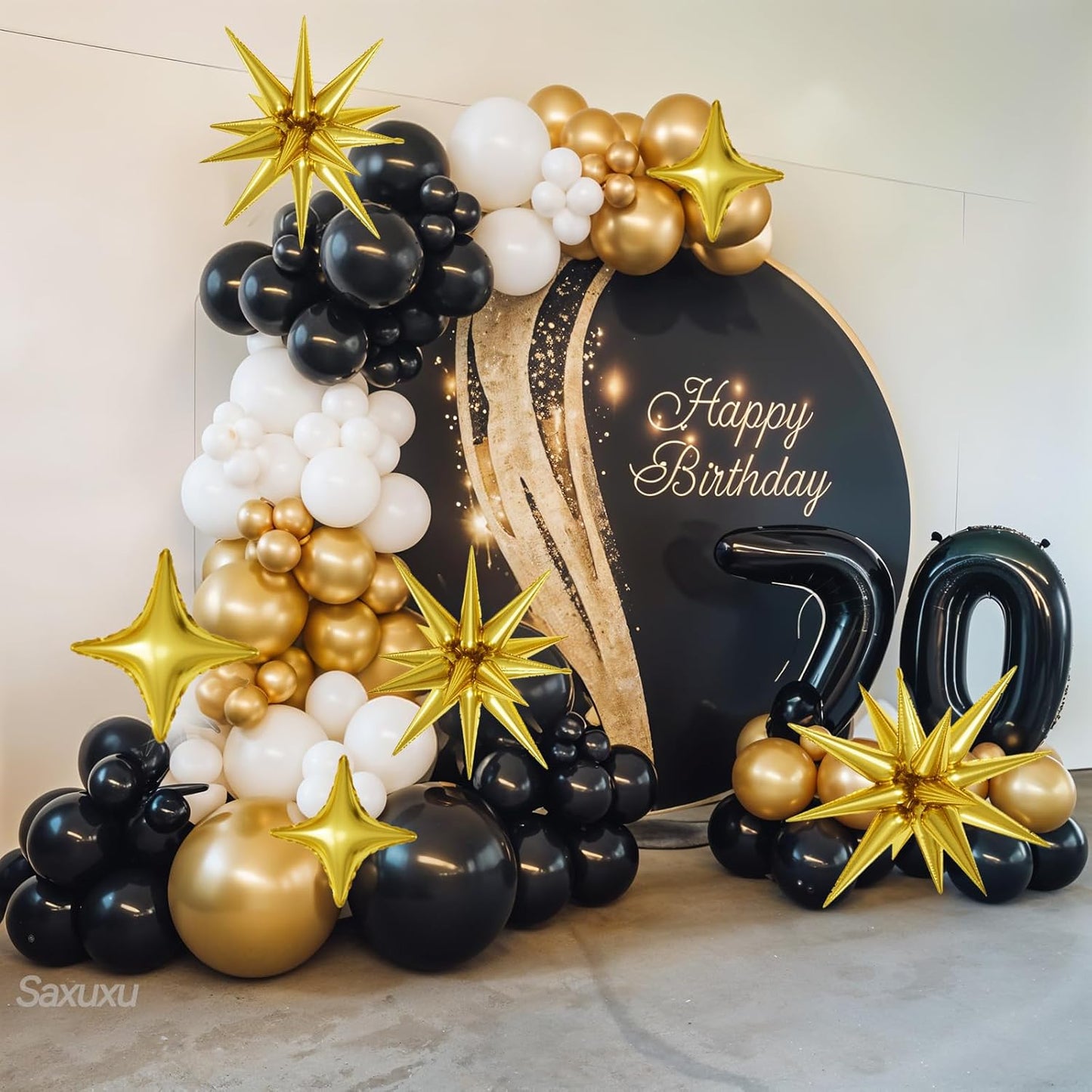 Black and Gold Balloon Arch Kit, Black White Gold Balloons Garland Kit, Star Foil Balloons, Confetti Balloon For Graduation Birthday New Year Retirement Party Wedding Baby Shower Decorations