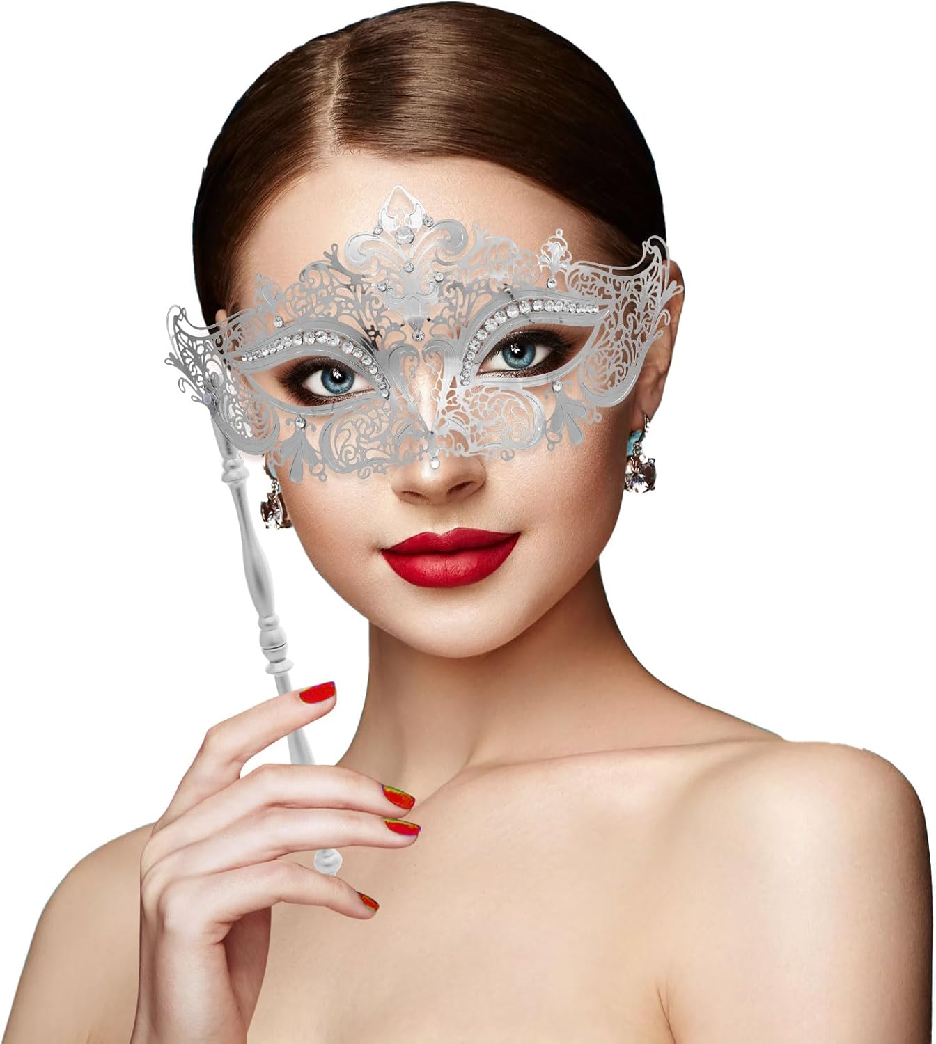 Coddsmz Masquerade Mask with Stick Venetian Mask Mardi Gras Decorations for Womens Halloween Costume Mask