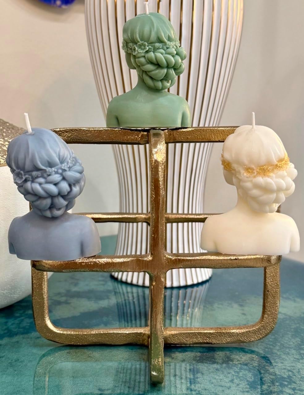 Handmade Bust Candle – Elegant Goddess Sculpture Candle – Decorative Home Décor & Unique Gift (Blindfolde, Green)