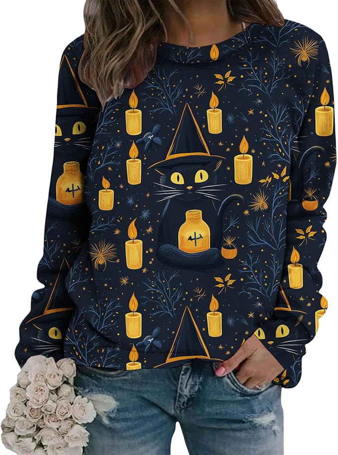 LIZALIG Pullover Cute Sweatshirt Orange Skeleton Fall Festive FunWomens Design Bat Holiday Party Outings Pumpkin Print