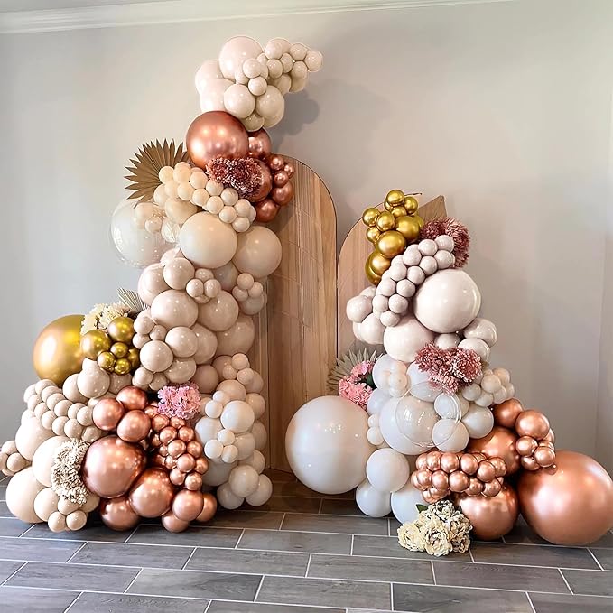 Rose Gold Confetti Latex Balloons, 60 pcs 12 inch White Metallic Gold Party Balloon with 33 Ft Rose Gold Ribbon for Birthday Wedding Anniversary Bridal Shower Decoration