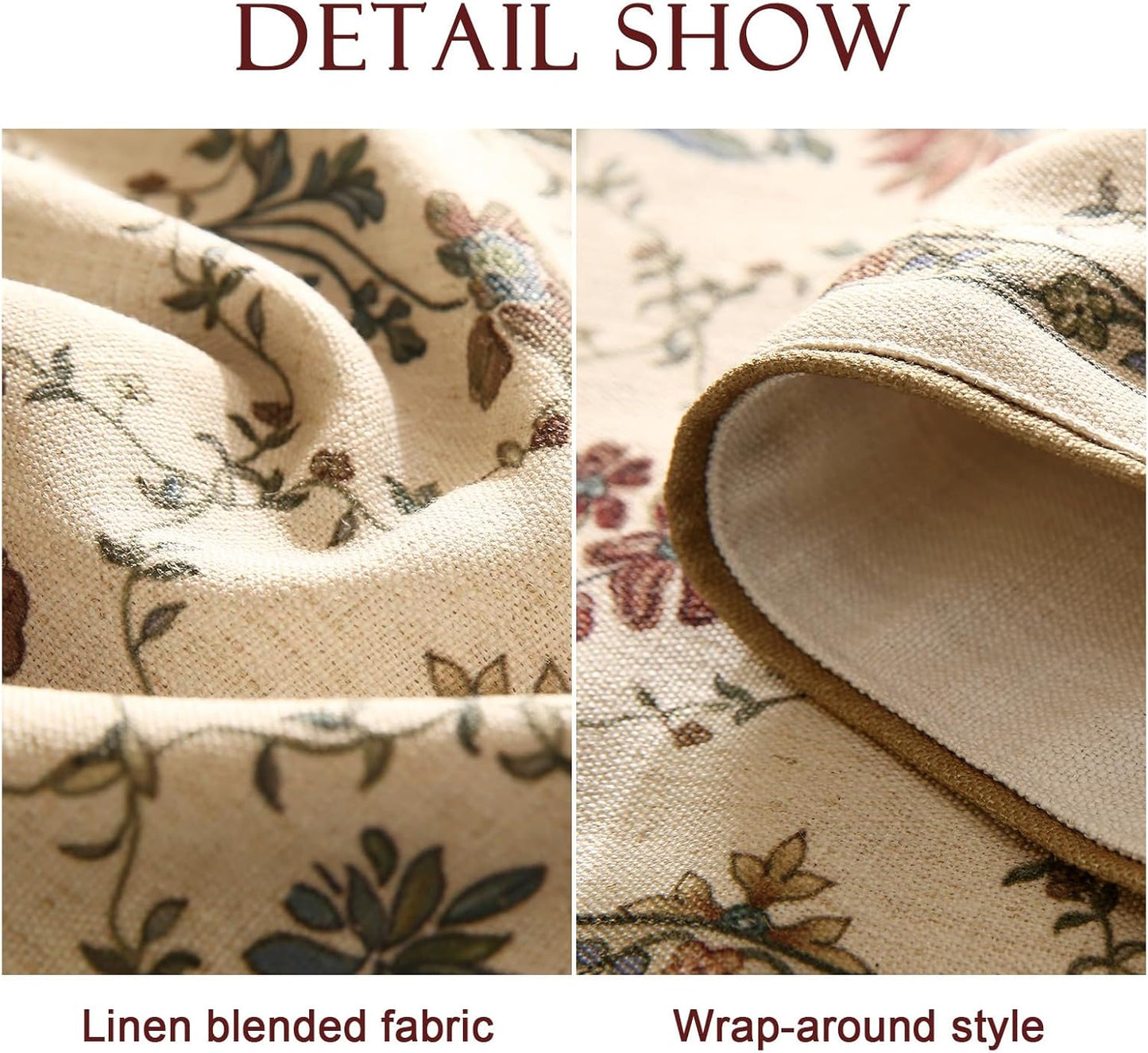 patdrea Designer Vintage Floral Linen Table Runner 87 Inch Long, Beige Cottage Rustic Bouquets Pattern Table Mat,Decor for Kitchen Dining Coffee Table Shelf Cabinet Banquet Christmas ,12"*87"