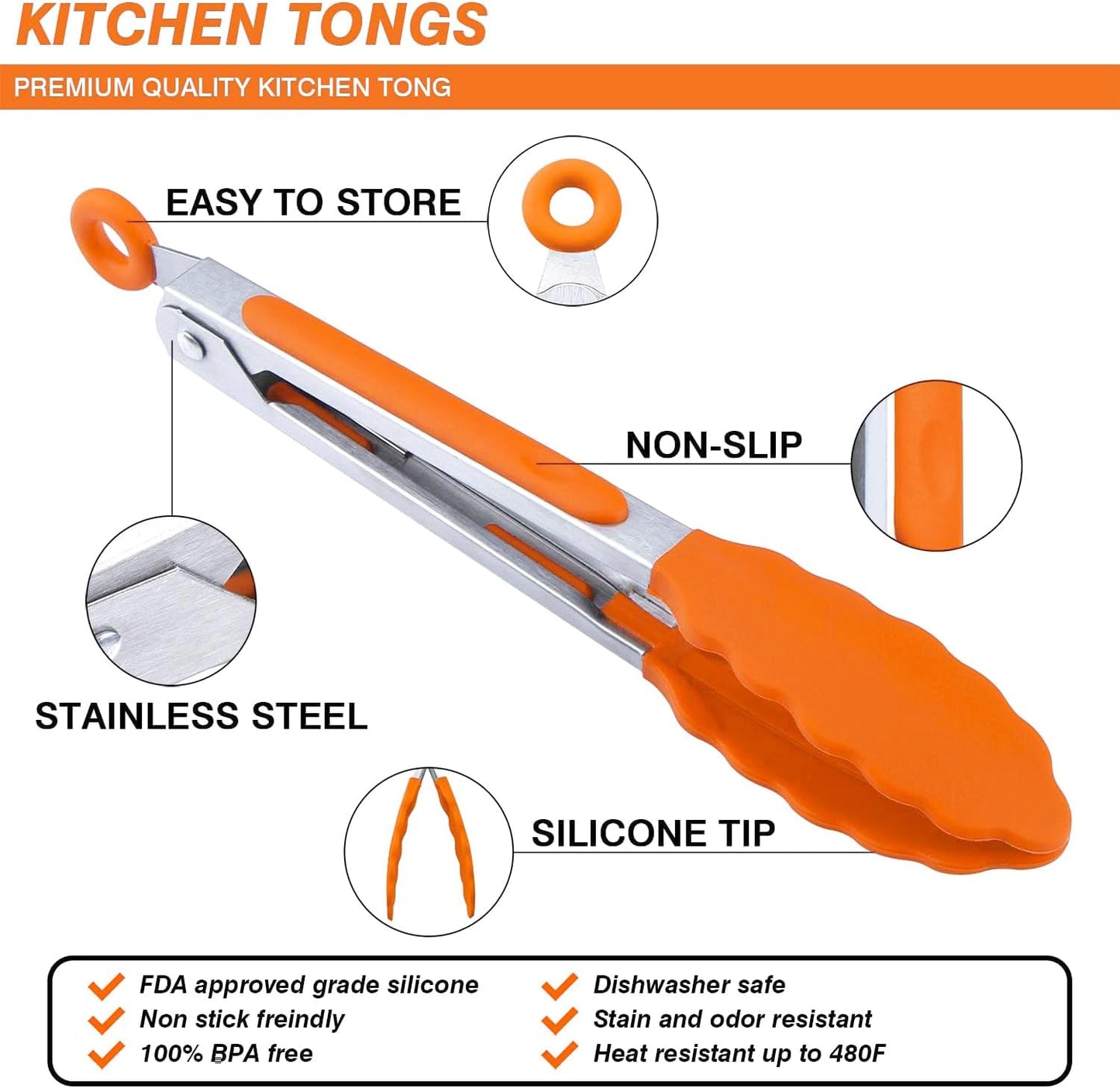 MSY BIGSUNNY 7 inch Serving Tongs With Silicone Tips for Food Grill, Salad, BBQ, Small Kitchen Food Tongs (Set of 3, White)