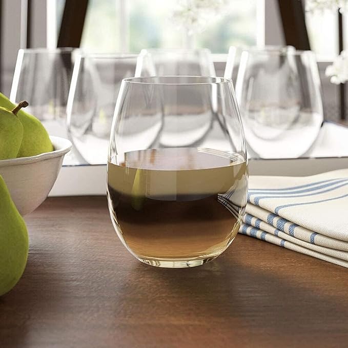 Stemless Wine Glass, Red & White 15oz Stemless Wine Glass Set of 4, Drink Glasses with Durable Chip Resistant Rim, Large Wine Glasses for Enhanced Aeration, Wine Accessories for Parties (15oz - 4Pack)