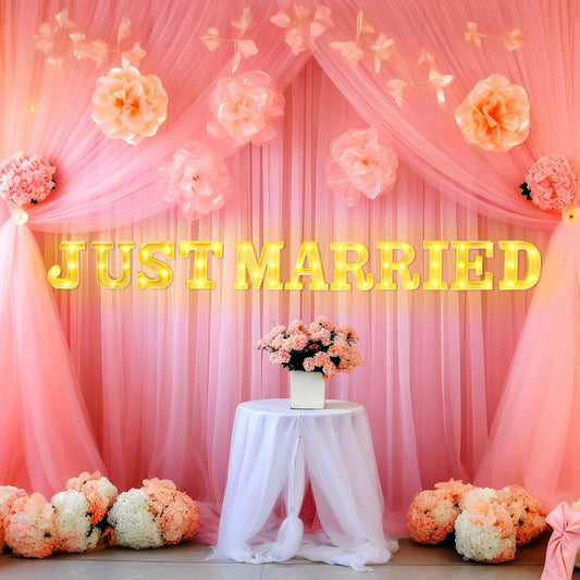 11 Pcs Just Married Large LED Letter Sign Just Married Sign LED Lights Wedding Ceremony Backdrop Decorations Battery Powered Table Decoration for Wedding Proposal Engagement