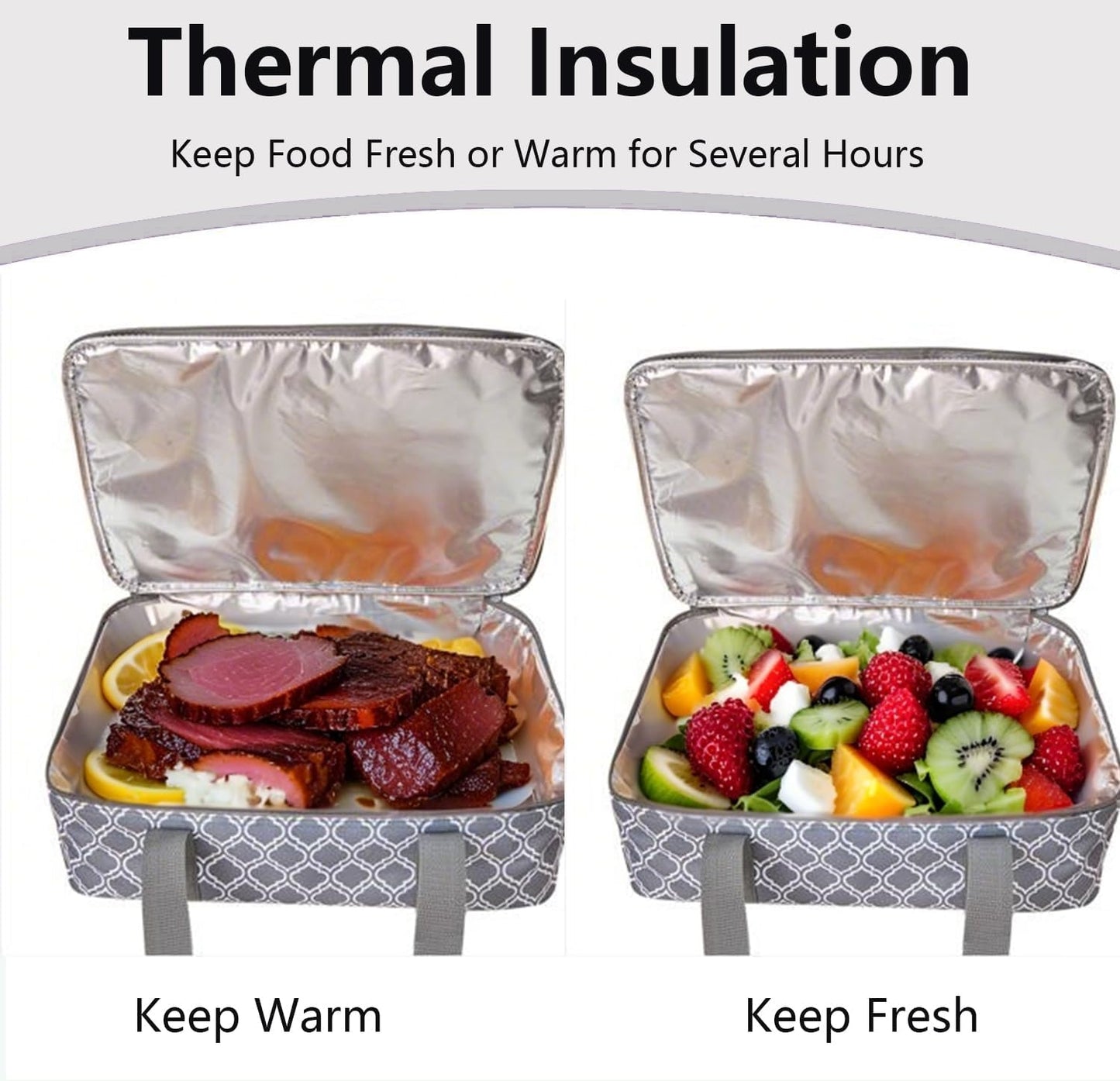 Insulated Casserole Carrier Bag - Portable Reusable Food Transport Tote Bag Fits 9x13" Lasagna Baking Dish Pan to Keep Food Hot/Cold for Gathering/Potluck Parties/Cookout/Camping/Offices-Silver Gray