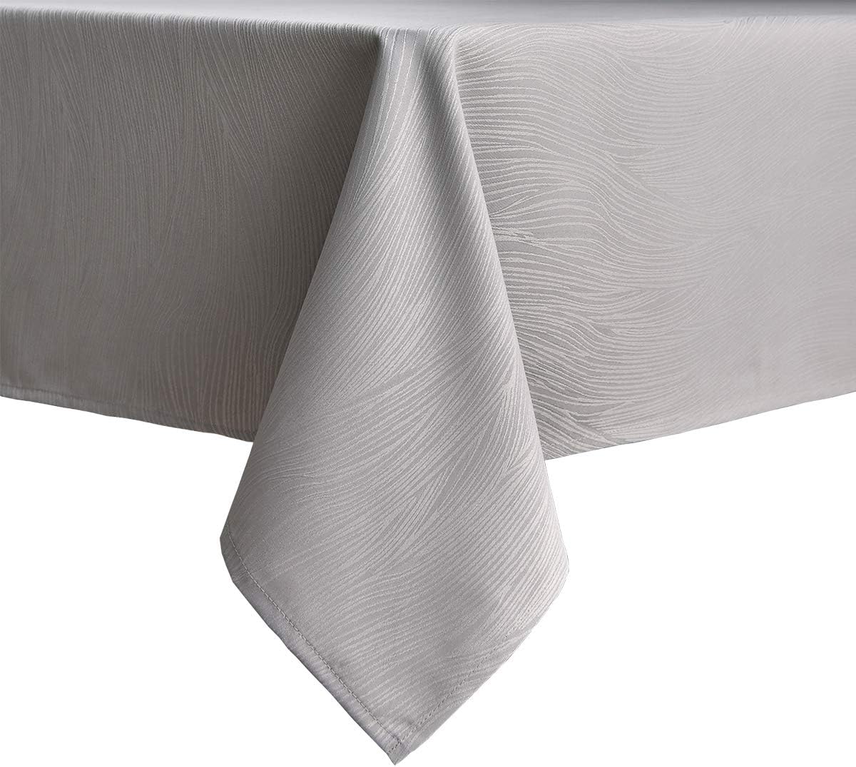 maxmill Jacquard Table Cloth Waving Pattern Water Proof Wrinkle Free Heavy Weight Soft Tablecloth Decorative Fabric Table Cover for Outdoor and Indoor Use Rectangular 60 x 104 Inch Light Grey