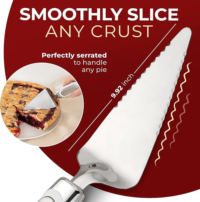 Orblue Pie Server, Essential Kitchen Tool, Serrated on Both Sides, Great for Right or Left Handed Chef, Stainless Steel Flatware , Cake Cutter,White