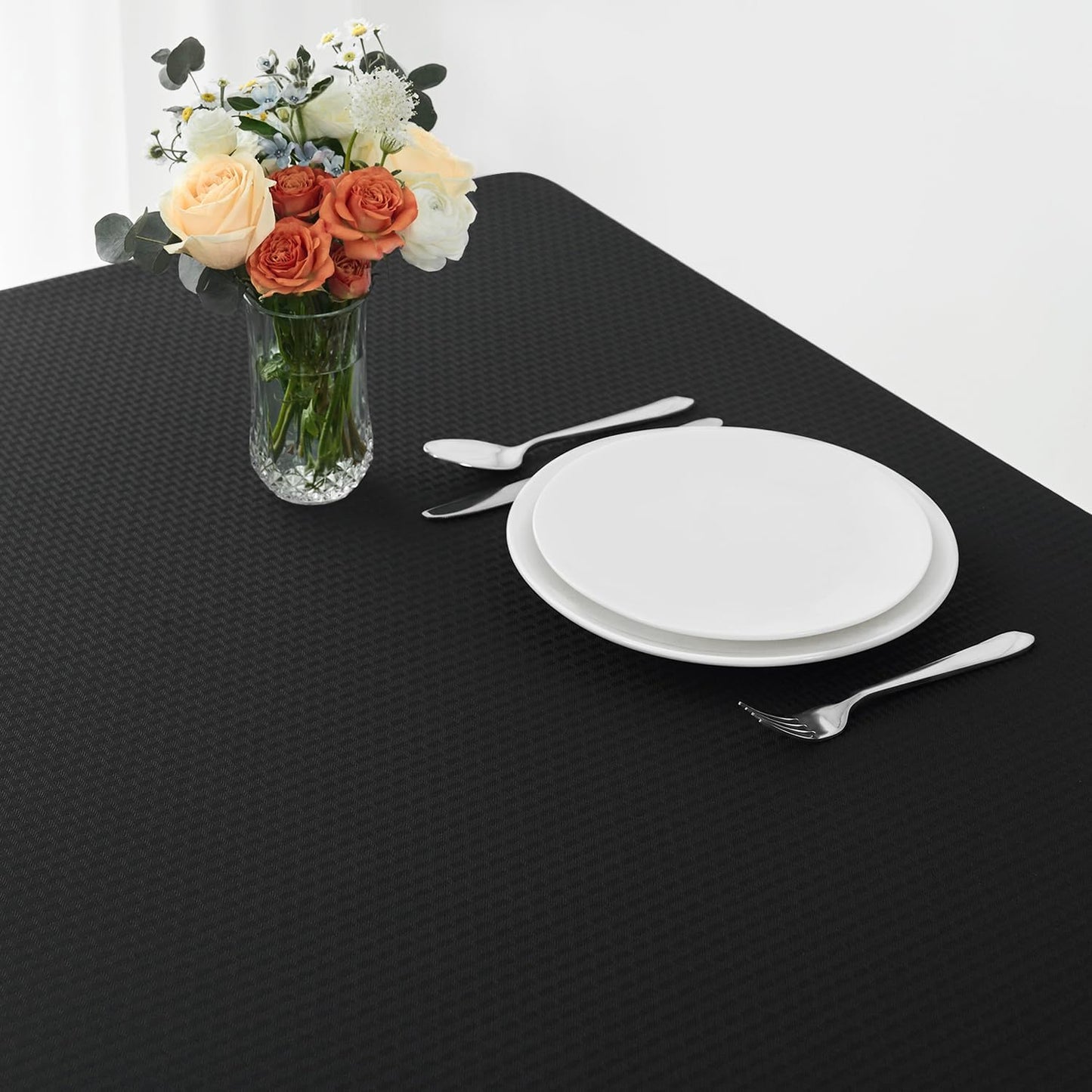 maxmill Tablecloth Weaved Texture Stain Resistant Waterproof, Wrinkle Resistant Washable Table Cloth, Fabric Table Cover for Dining Room, Indoor Outdoor Use, Rectangle 60 x 120 Inch, Black