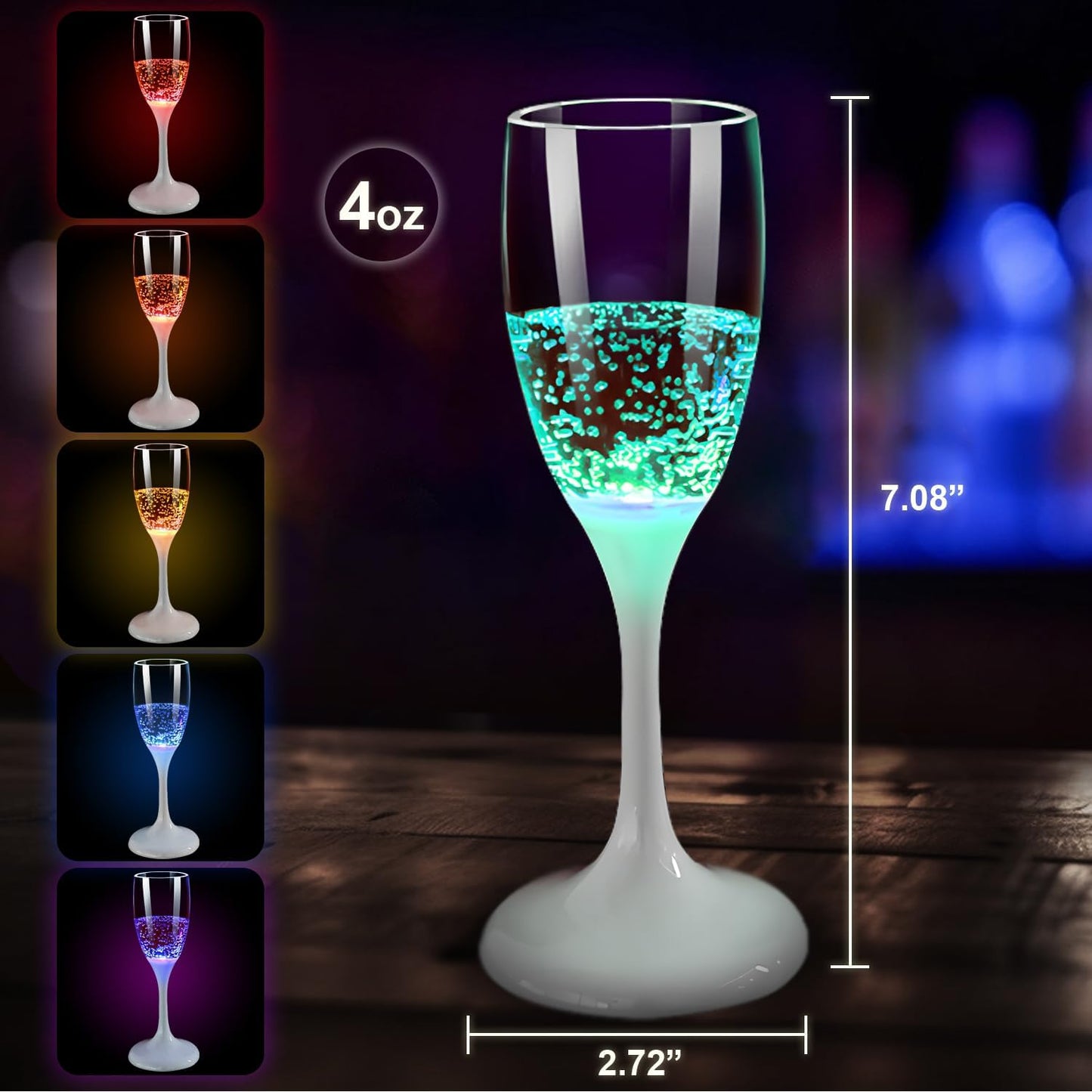 LED Light Up Cups Wine Champagne Flutes Set of 6 Party Favors Adults, Colored Plastic Champagne Flutes Drinking Glasses Glow in the Dark Colorful Glowing Cups for Birthday Christmas Halloween Weddings