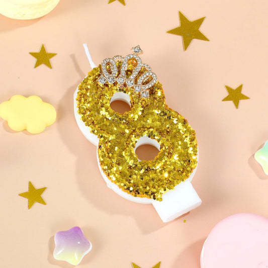 Gold Birthday Candle Crown Number 8 Candle with Sequins Cake Candles Cupcake Decorations Party Decor for Anniversary Celebrations Supplies