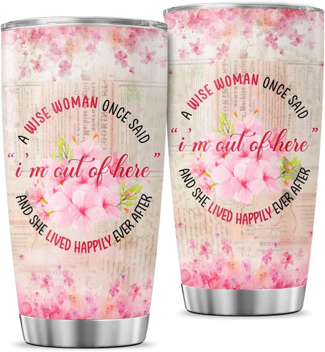 Retirement Gift for Women with Floral Design, A Wise Woman Once Said Quote 20oz Insulated Stainless Steel Tumbler, Farewell Appreciation Present for Coworker Friend Boss Teacher