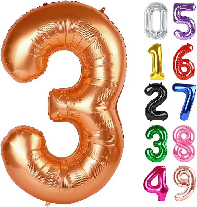 Orange Number 3 Balloon 40 Inch, 3rd Birthday Celebration Supplies for Girls Boys Women Men, 3 Balloon for Girls Boys Theme Party
