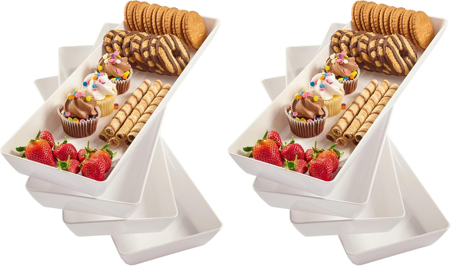 US Acrylic Avant White Plastic Serving Trays (Set of 4) 15” x 5” | Narrow Reusable Rectangular Party Platters | Serve Appetizers, Fruit, Veggies, & Desserts | BPA-Free & Made in USA (Pack of 2)