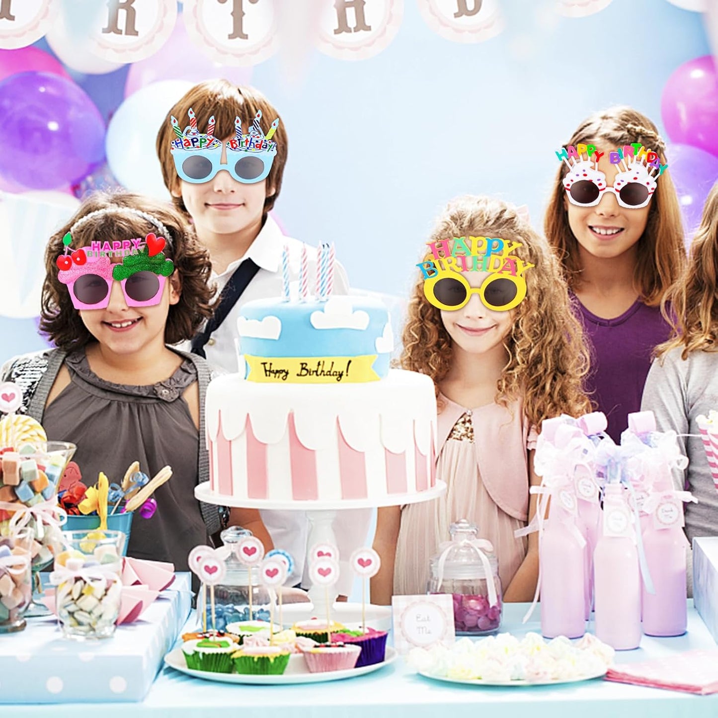 16 Pairs Happy Birthday Sunglasses Funny Photo Props Sunglasses Happy Birthday Party Novelty Sunglasses Sweet Cream Cake Glasses for Adults Birthday Party Favors