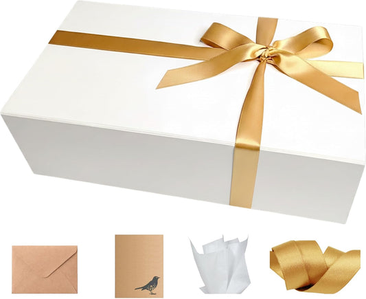 CECOBOX - Gift Boxes with Lids for Presents 13"x8.5"x4" - Matte, Collapsible Magnetic Closure Gift Box - Groomsmen & Bridesmaid Proposal Boxes, Wedding, PR, Birthdays, Holidays (White)