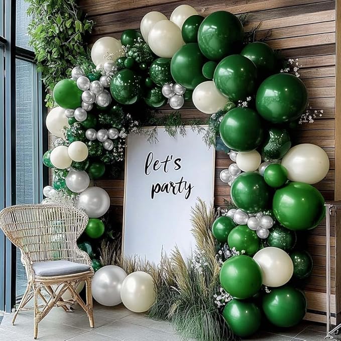 Green White Balloon Garland Double Stuffed Latex Emerald Green Sand White Cream Grey Pearl Balloon Arch Different Sizes for Christmas Wild One Wedding Baby Shower Birthday Jungle Party Decor