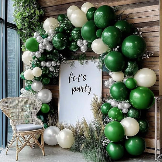 Green White Balloon Garland Double Stuffed Latex Emerald Green Sand White Cream Grey Pearl Balloon Arch Different Sizes for Christmas Wild One Wedding Baby Shower Birthday Jungle Party Decor