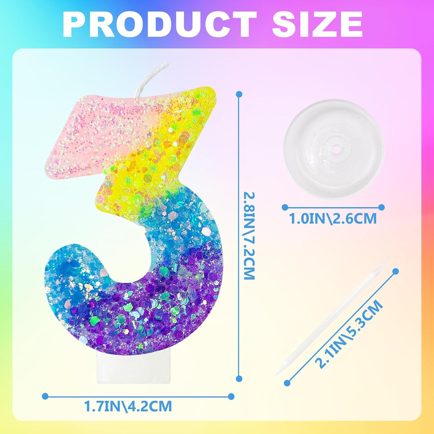 Birthday Candles Pastel Macaron Glitter 3D Rainbow Number Candles for Birthday Cake Girls Women Sweet Theme Birthday Wedding Anniversary Party Cake Decoration (Number 3)