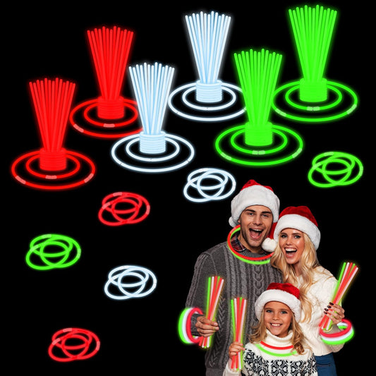 Christmas Light up Accessories Necklace & Bracelets for Kids 150 PCS,Bulk Red Green White Glow Sticks Party Favors for Toddlers,Xmas Toys Gifts Class Carnival Activities Supplies Trinkets for Students