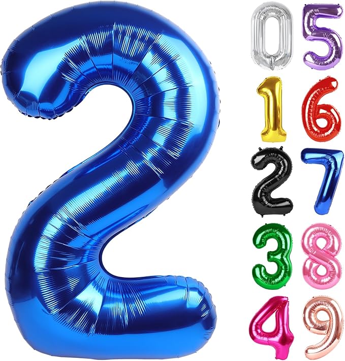Metallic Blue Number 2 Balloon 40 Inch, 2nd Birthday Decoration for Toddlers Girls Boys, Sparkling 2 Number Balloon Party Decor