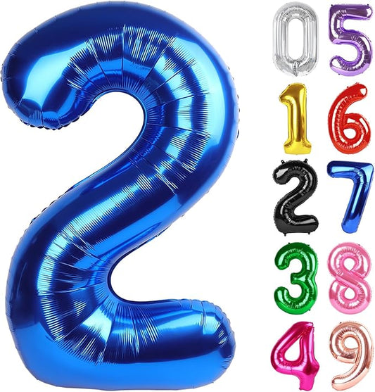 Metallic Blue Number 2 Balloon 40 Inch, 2nd Birthday Decoration for Toddlers Girls Boys, Sparkling 2 Number Balloon Party Decor