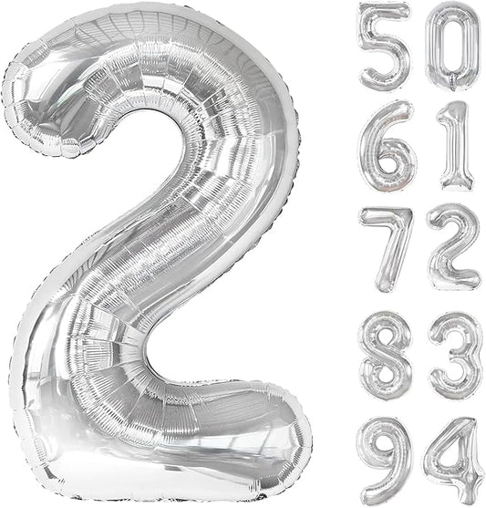 Silver 2 Balloon, Number Balloons 40 Inch, 2nd Balloon Number Birthday Decorations, Two Second Birthday Party Supplies, Number 2 Balloon