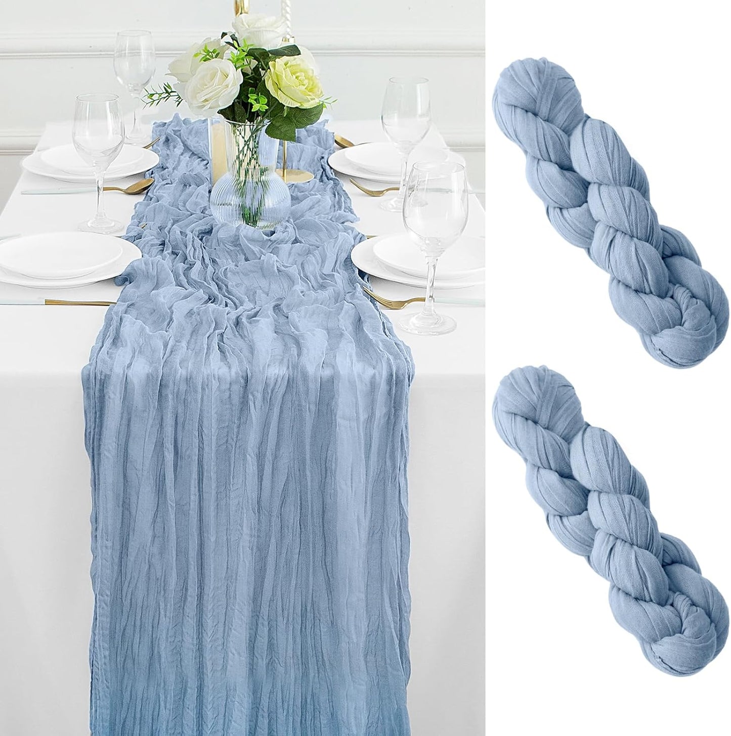2Pack Dusty Blue Table Runner 10FT Cheese Cloth Table Runner 35x120Inch Long Boho Table Runners Rustic Gauze Table Runners for Party Wedding Bridal Shower Baby Shower Decorations