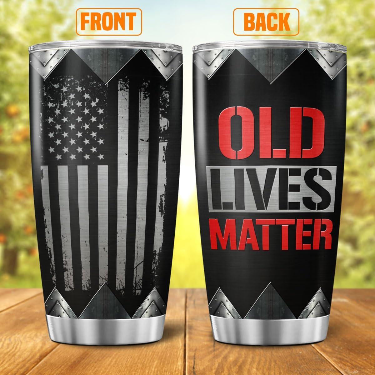 Old Lives Matter Patriotic Tumbler, Funny American Travel Cup 20oz, Stainless Steel Insulated Mug for Dad Grandpa Retirement Gift, Hot Cold Drinkware for Men