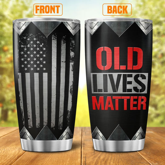 Old Lives Matter Patriotic Tumbler, Funny American Travel Cup 20oz, Stainless Steel Insulated Mug for Dad Grandpa Retirement Gift, Hot Cold Drinkware for Men