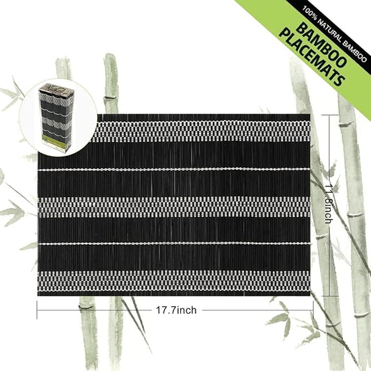 ANDSTAR Set of 8 Pcs Bamboo Placemats Natural Anti-Slip Bamboo Placemats Washable Heat-Resistant Table Mats for Dining Room and Kitchen （Black+White）