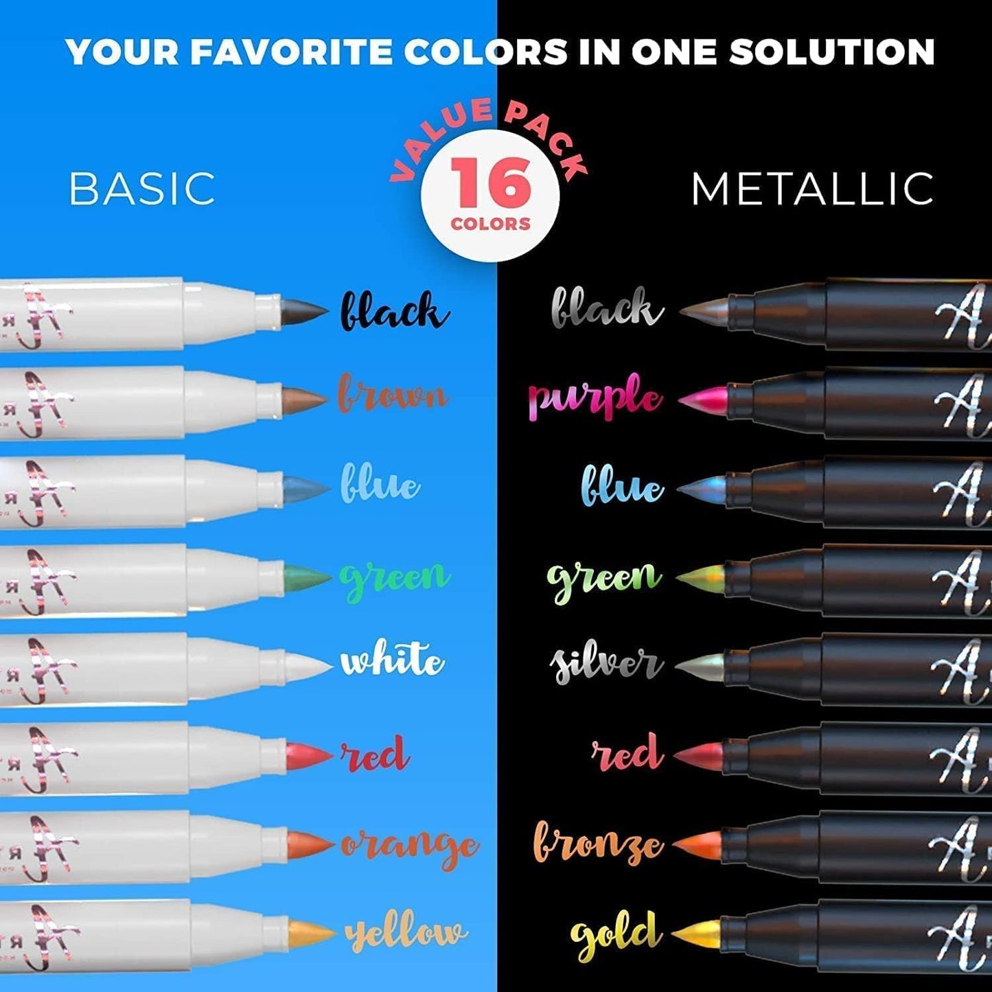ARTISTRO Paint Markers - Acrylic Pens for Rock, Glass, Fabric, DIY - Art Supplies - 16 Brush Tip Markers