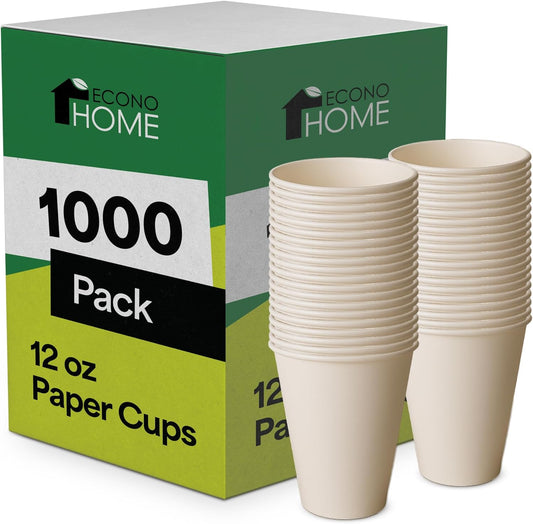 EconoHome 12 oz 1000 Pack Disposable Coffee Paper Cups - Paper Cups for Hot and Cold Drinks, Tea, Water, and Juice