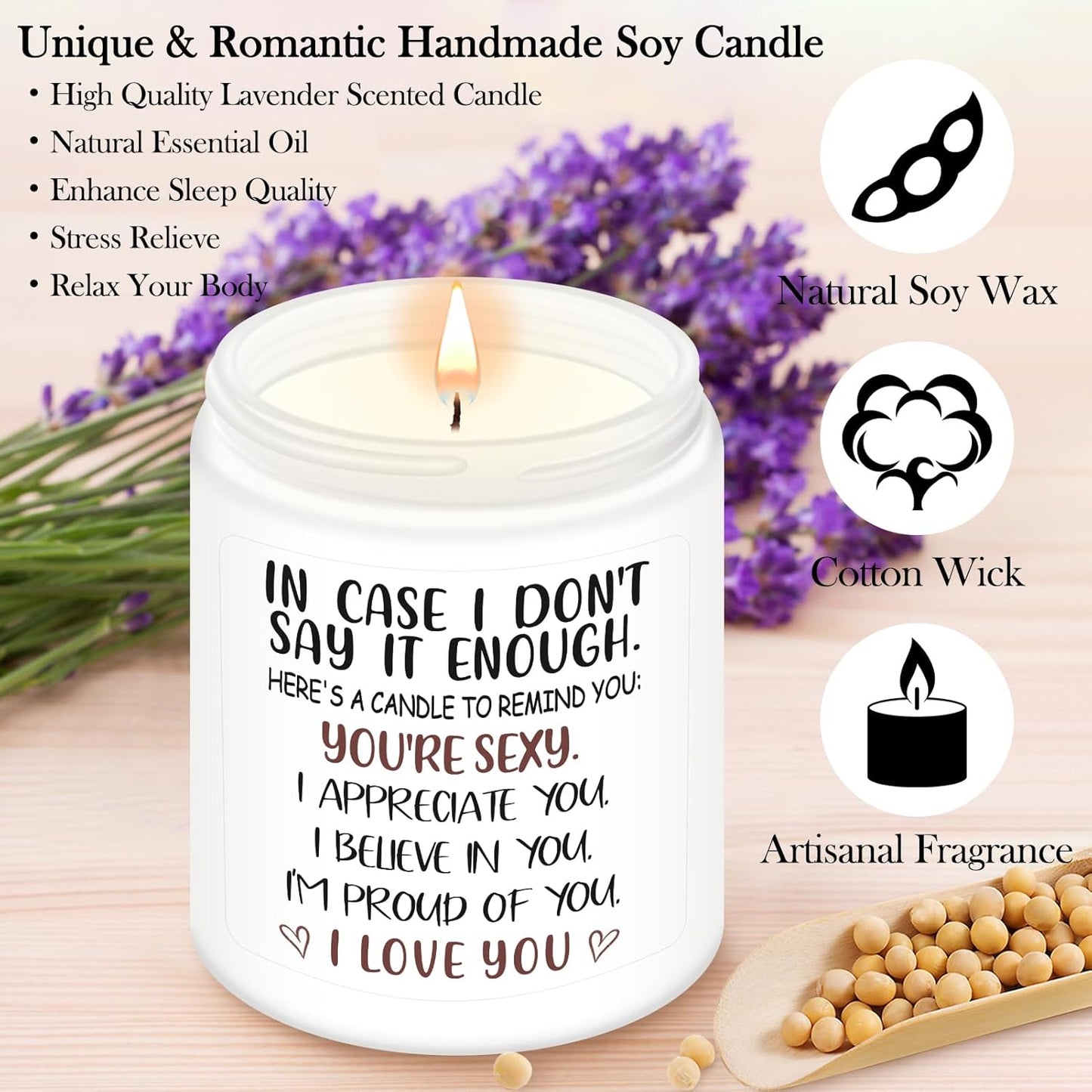 NANOOER Anniversary Wedding Birthday Gifts for Her Girlfriend Wife, Unique Romantic Gift for Her Lavender Candle, Funny Valentines Anniversary Birthday Gifts for Her,Girlfriend, Wife