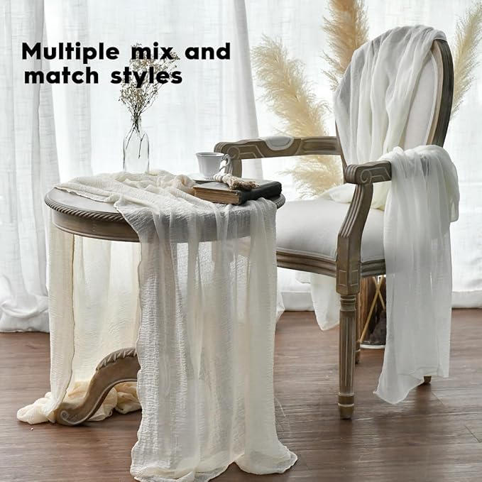 Artoid Mode Boho Milk White Gauze 3 Pieces Wedding Table Runner, 120 Inch Birthday Fabric Kitchen Dining Holiday Table Decor for Home Party Indoor