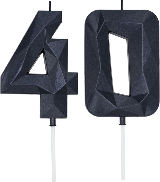 DERVENTA Large Birthday Candle Number 3D Black 3.7 inch Party Celebration Anniversary Decoration Cake Topper 1 Piece (Number 40 Black)