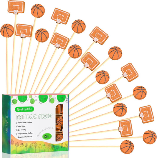 Basketball Cocktail Picks 5” Basketballs Topper Decorative Tip Decoration Toothpicks Skewers Sticks for Appetizers Sandwich Food, Senior Night March Madness Decorations Birthday Themed Party Supplies
