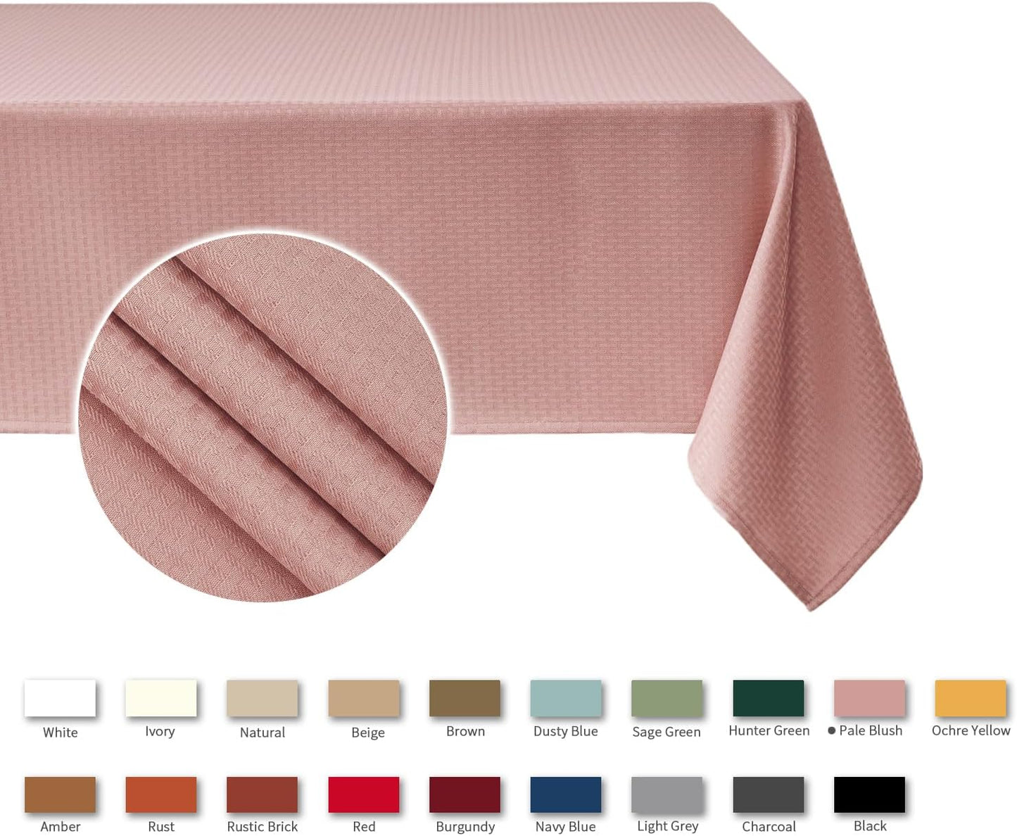 maxmill Rectangle Tablecloth Weaved Pattern Waterproof Spillproof Wrinkle Free Table Cloth, Kitchen Dining Tabletop Decoration, Fabric Table Cover for Holiday Parties, 52 x 70 Inch, Pale Blush