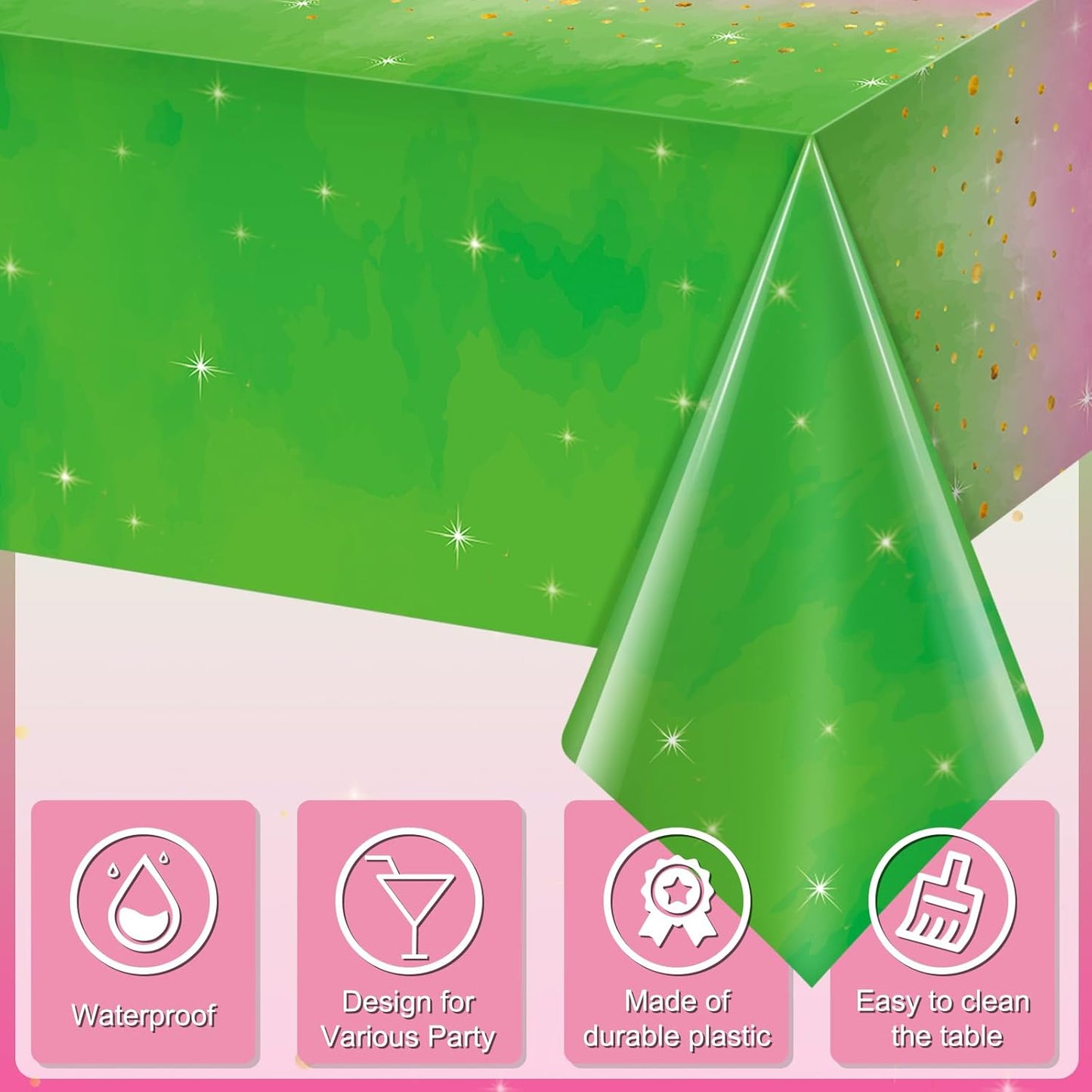 1pcs Witch Party Decorations Tablecloth,Pink and Green Disposable Rectangle Plastic Table Cloth,Witch Theme Table Cover for Kids Baby Shower Wedding Birthday Party Supplies Decors,54 x 108Inch
