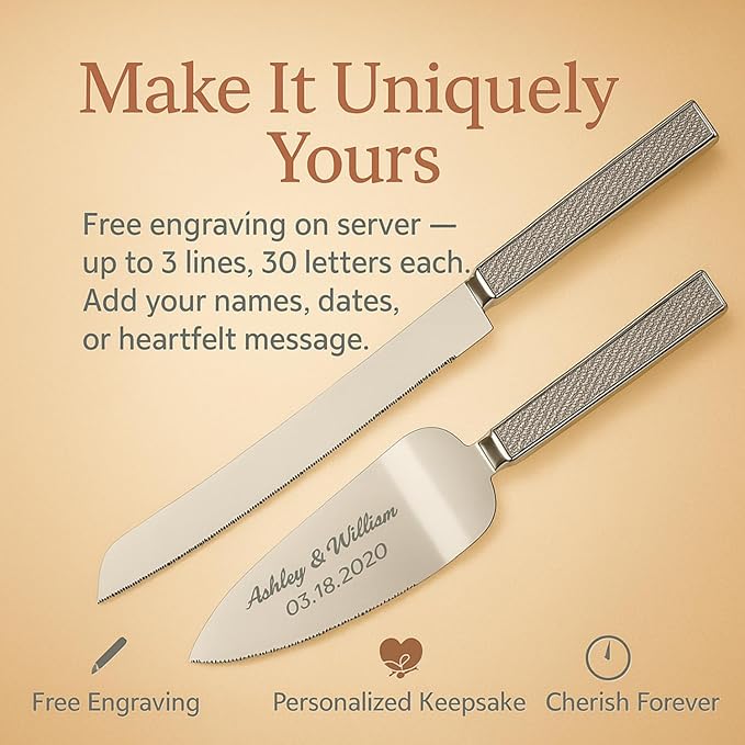 GIFTS INFINITY Personalized Wedding Cake Knife and Server Set with Engraving – Cake Cutting Utensil Set, Keepsake Gift for Wedding, Anniversary, Reception, Birthday & Other Occasions (2558)