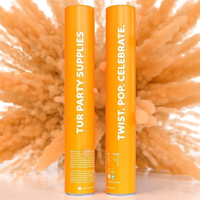 Orange Powder Cannons Smoke Bombs Biodegradable Poppers | 2 Pack | Launch 25 ft Far | 12 inch | Decorations For Photoshoots, Gender Reveal, Celebrations, Festivals, and Parties | TUR Party Supplies