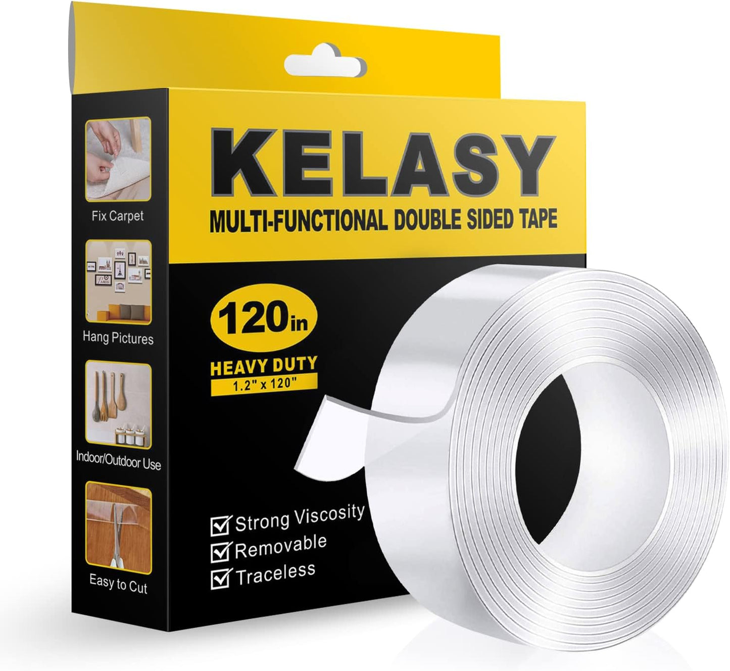 Nano Double Sided Tape Heavy Duty,Extra Strong Sticky Double Sided Mounting Tape,1.2" x 120",Clear Adhesive Poster Wall Tape for Decoration